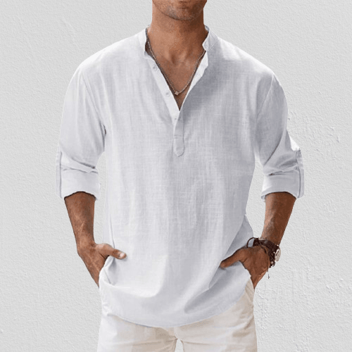 Men's Henley Shirt Linen Blend