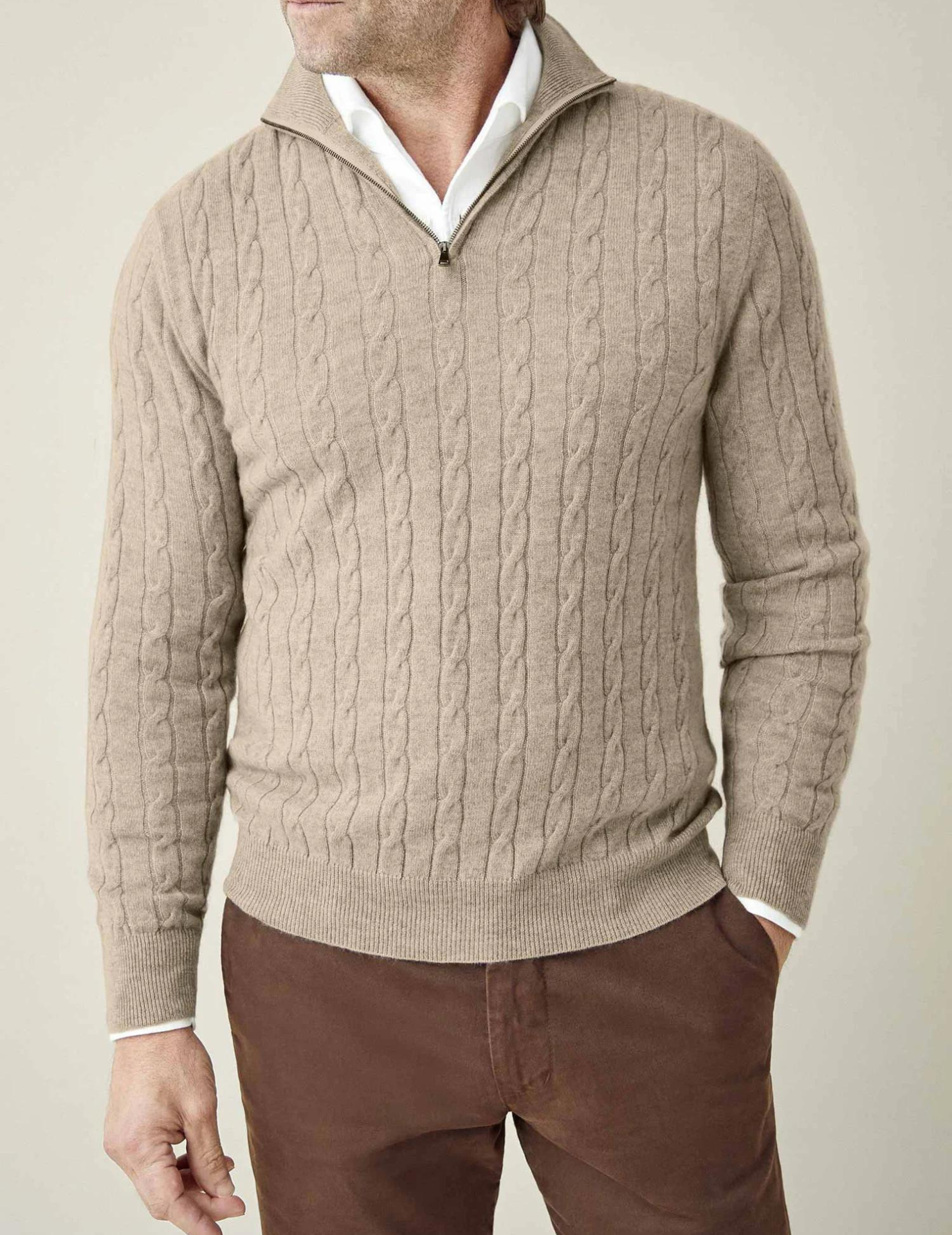 Men's Cable Knit Zip Jumper