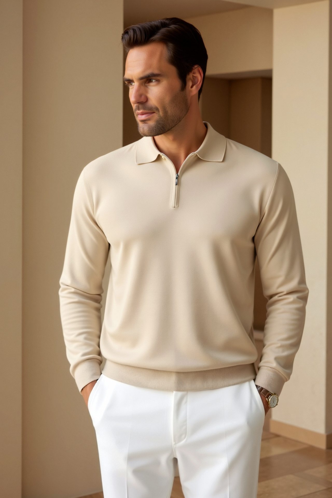 Men’s knit top with quarter zip