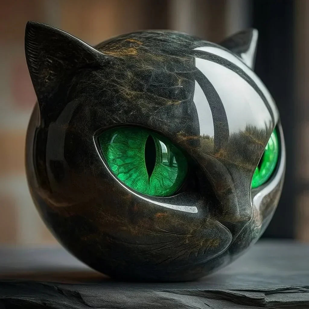 Mystical Black Cat Head Sculpture