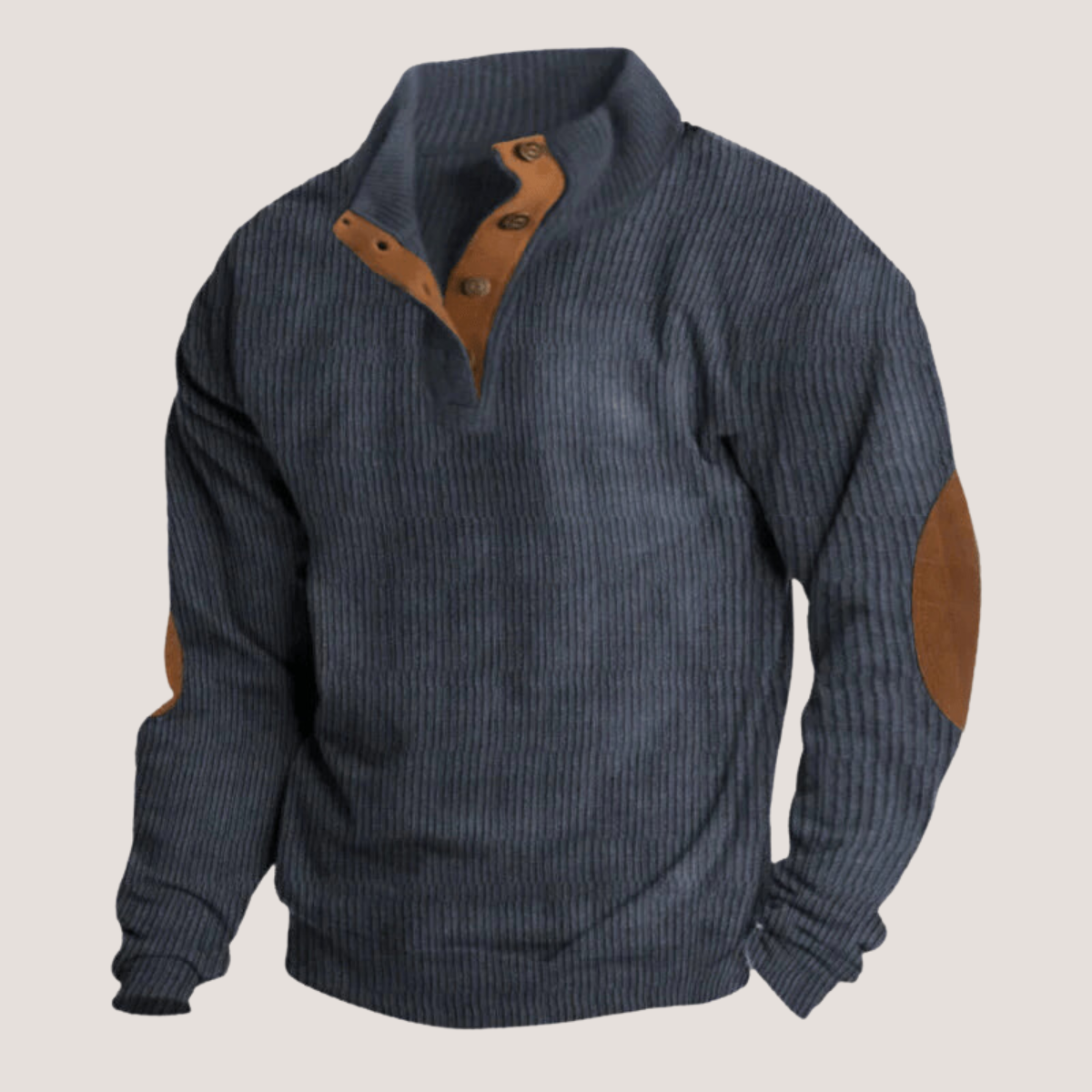 Men's Ribbed Knit Sweater with Suede Details