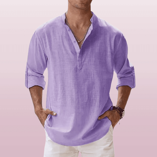 Men's Henley Shirt Linen Blend
