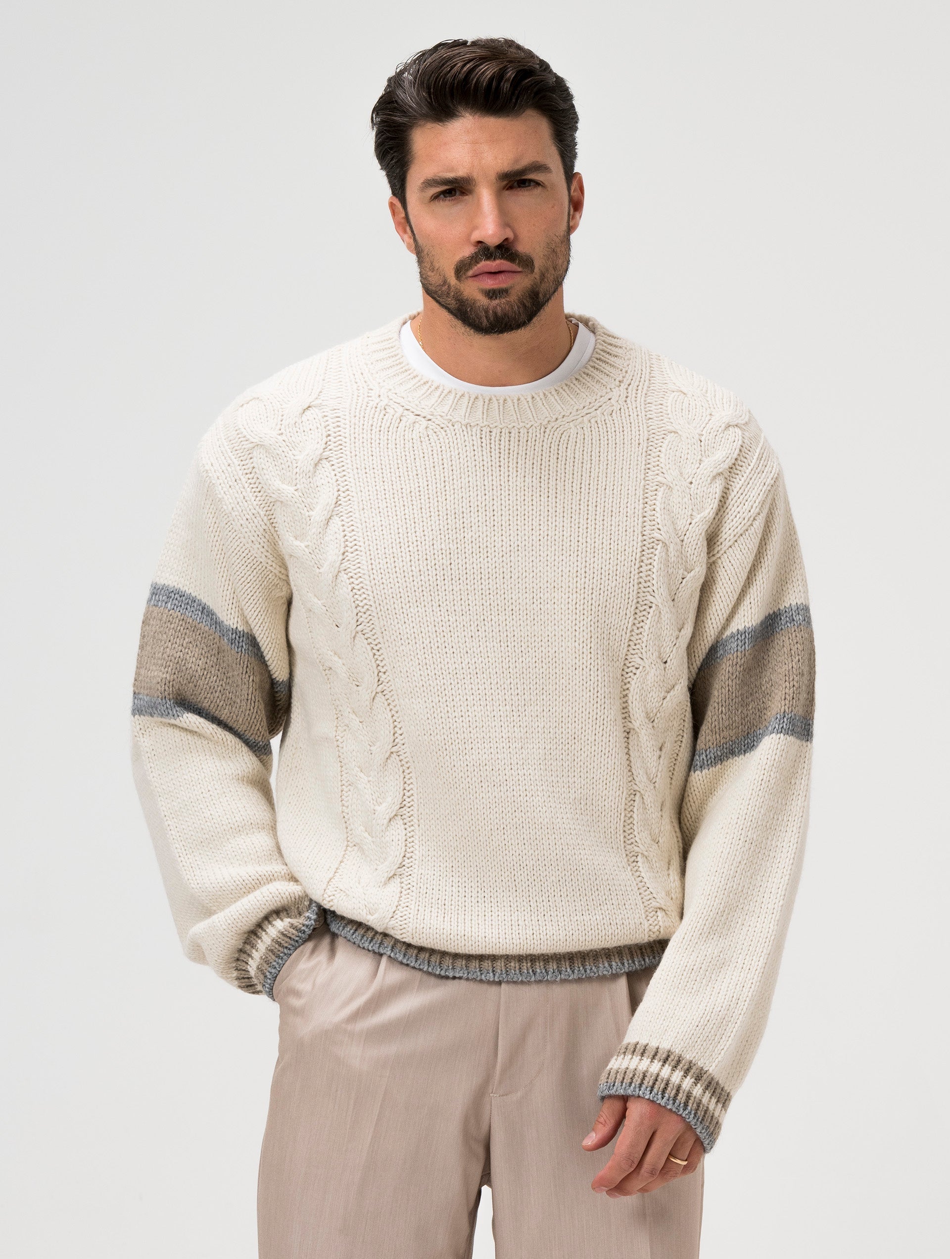 Men's Cable Knit Jumper with Stripes