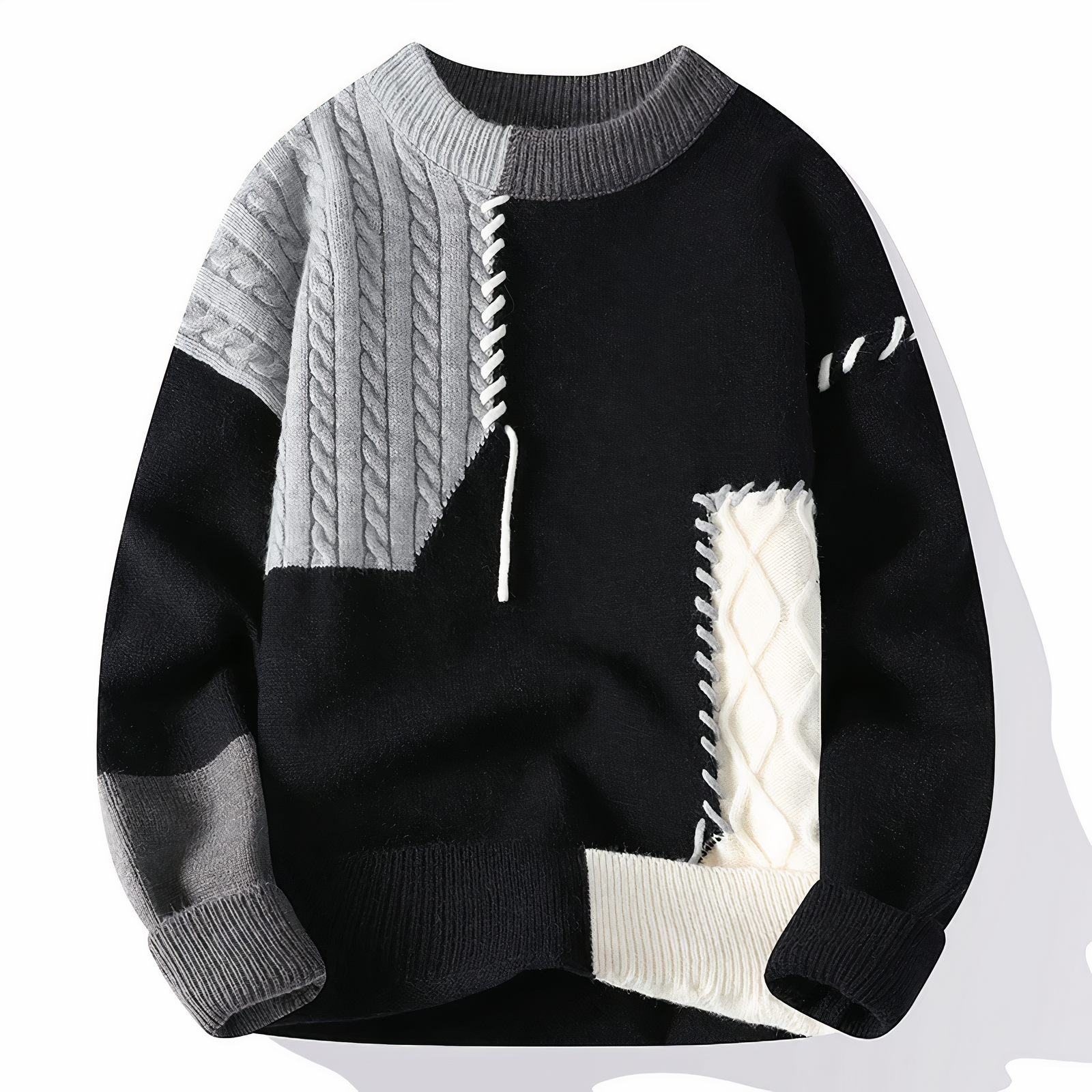 Men's Patchwork Sweater with Modern Design