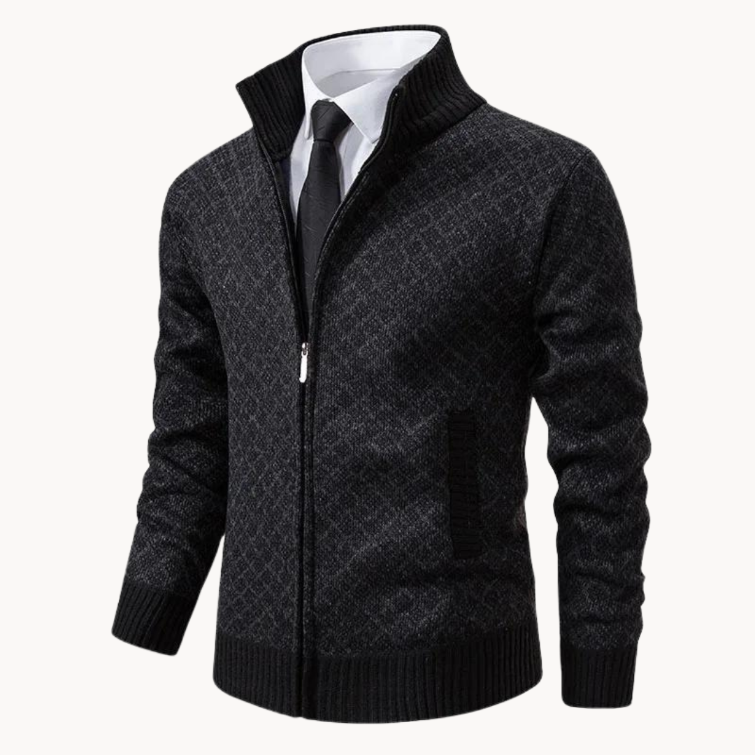 Men's Jacquard Twill Zip Collar Sweater