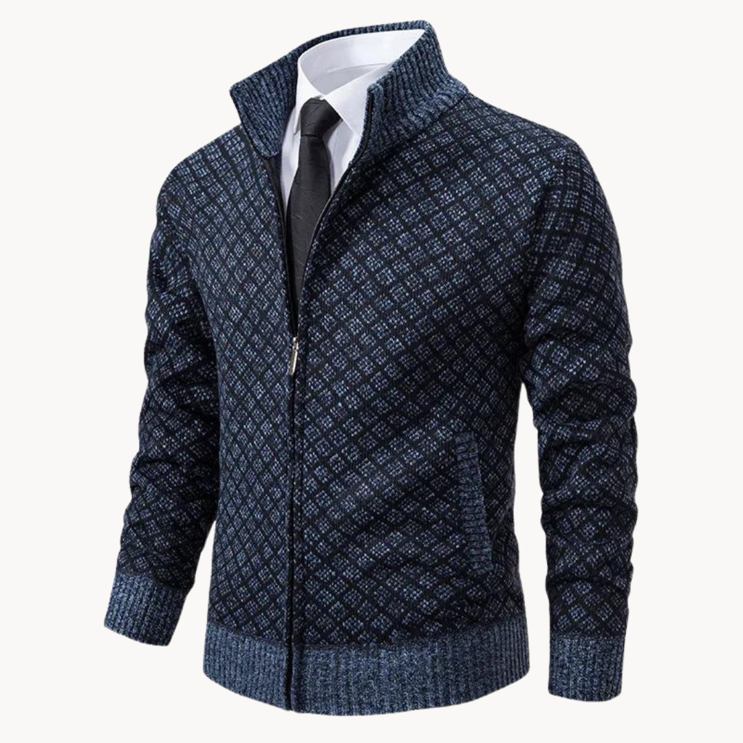 Men's Jacquard Twill Zip Collar Sweater