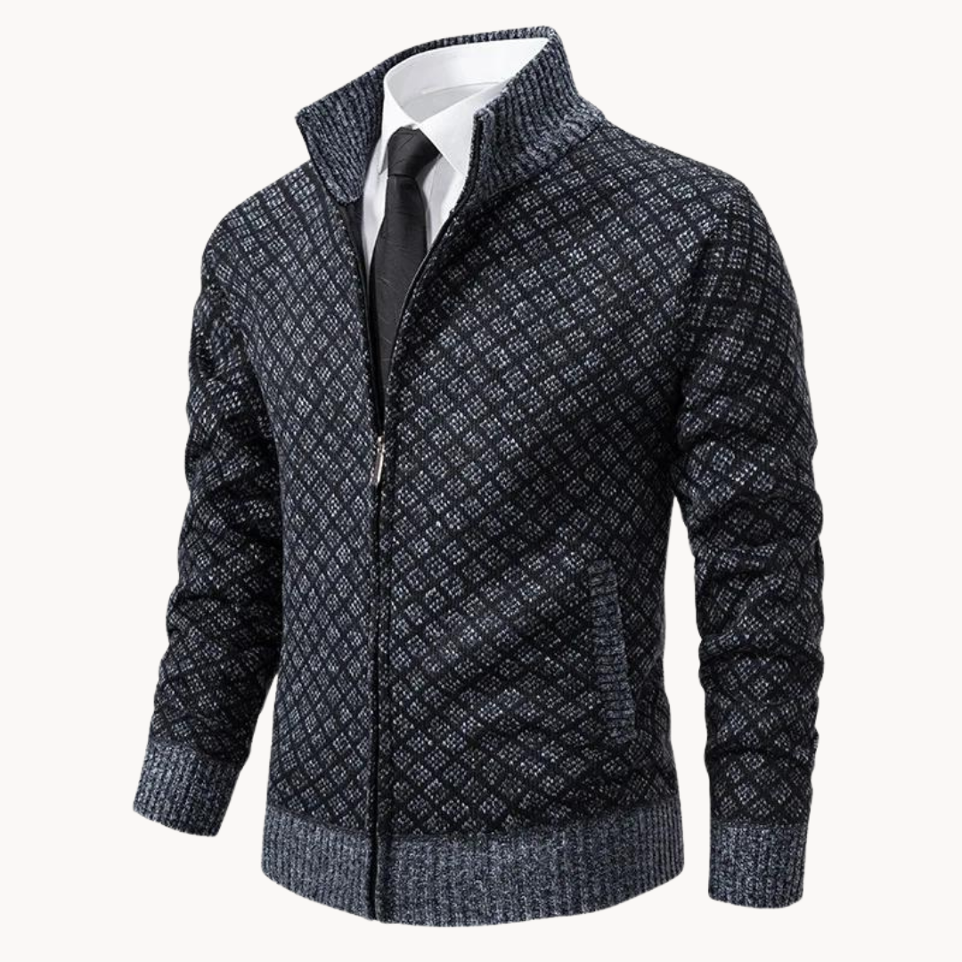 Men's Jacquard Twill Zip Collar Sweater