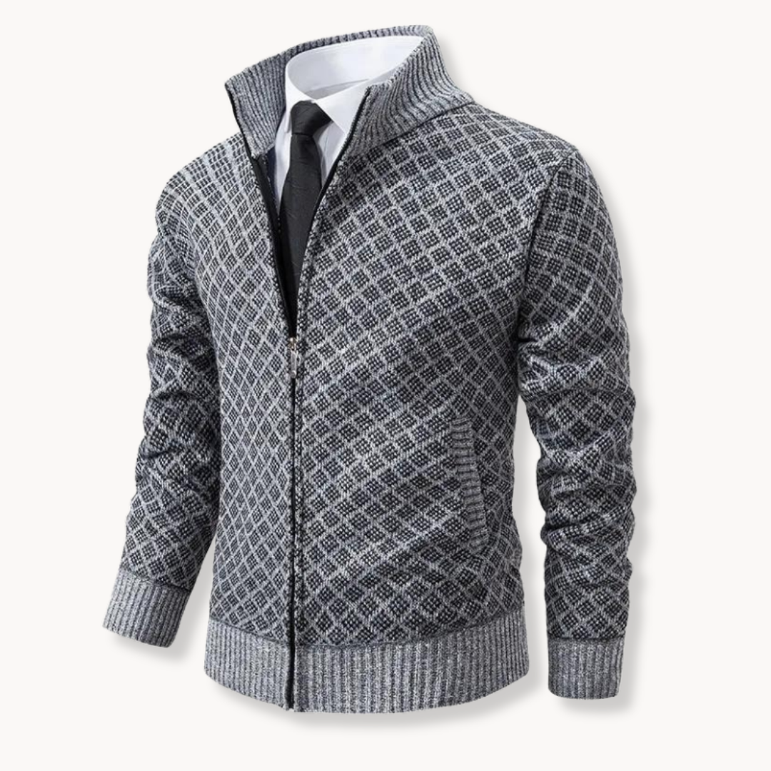Men's Jacquard Twill Zip Collar Sweater