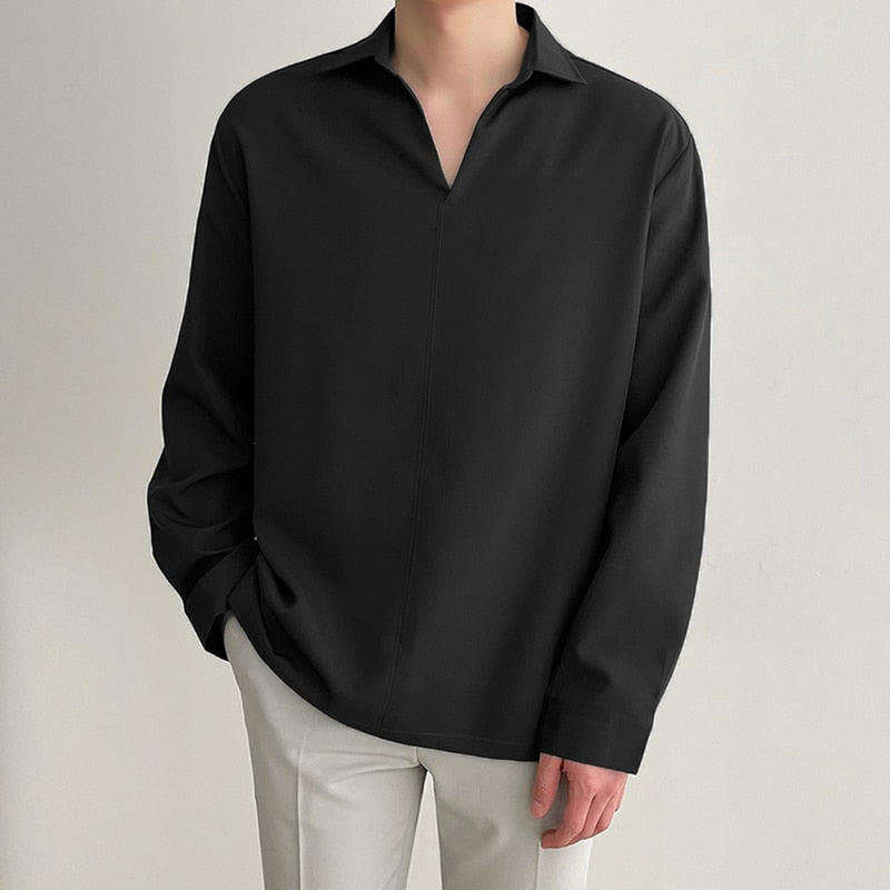 Men's Korean Loose Fit Shirt with Long Sleeves