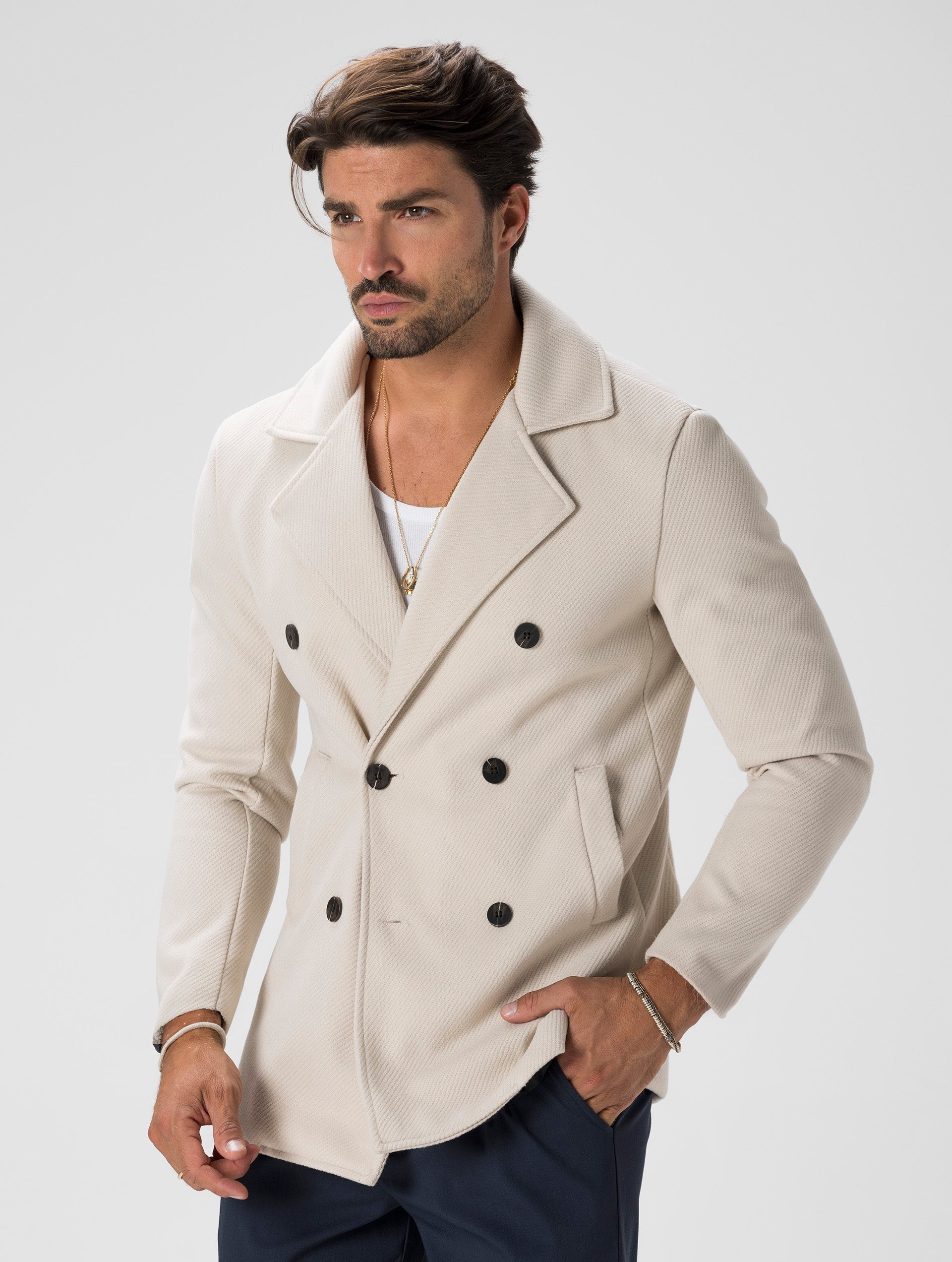 Men's Double-breasted Blazer Cream Elegant