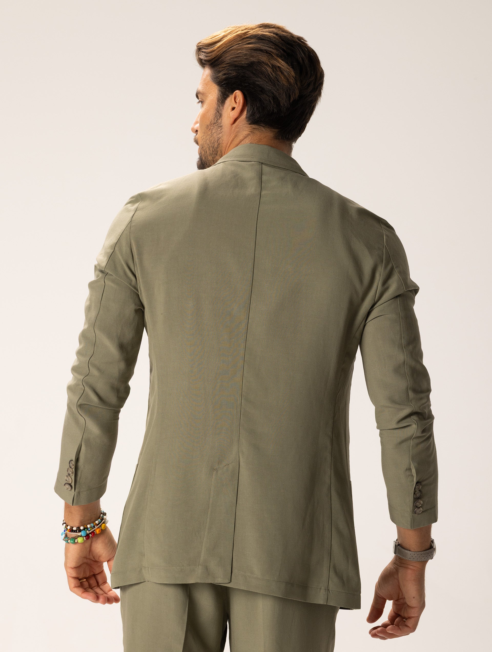 Men's Blazer with Single-Breasted Closure Green