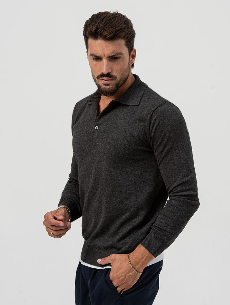 Men's Polo Sweater with Ribbed Finish