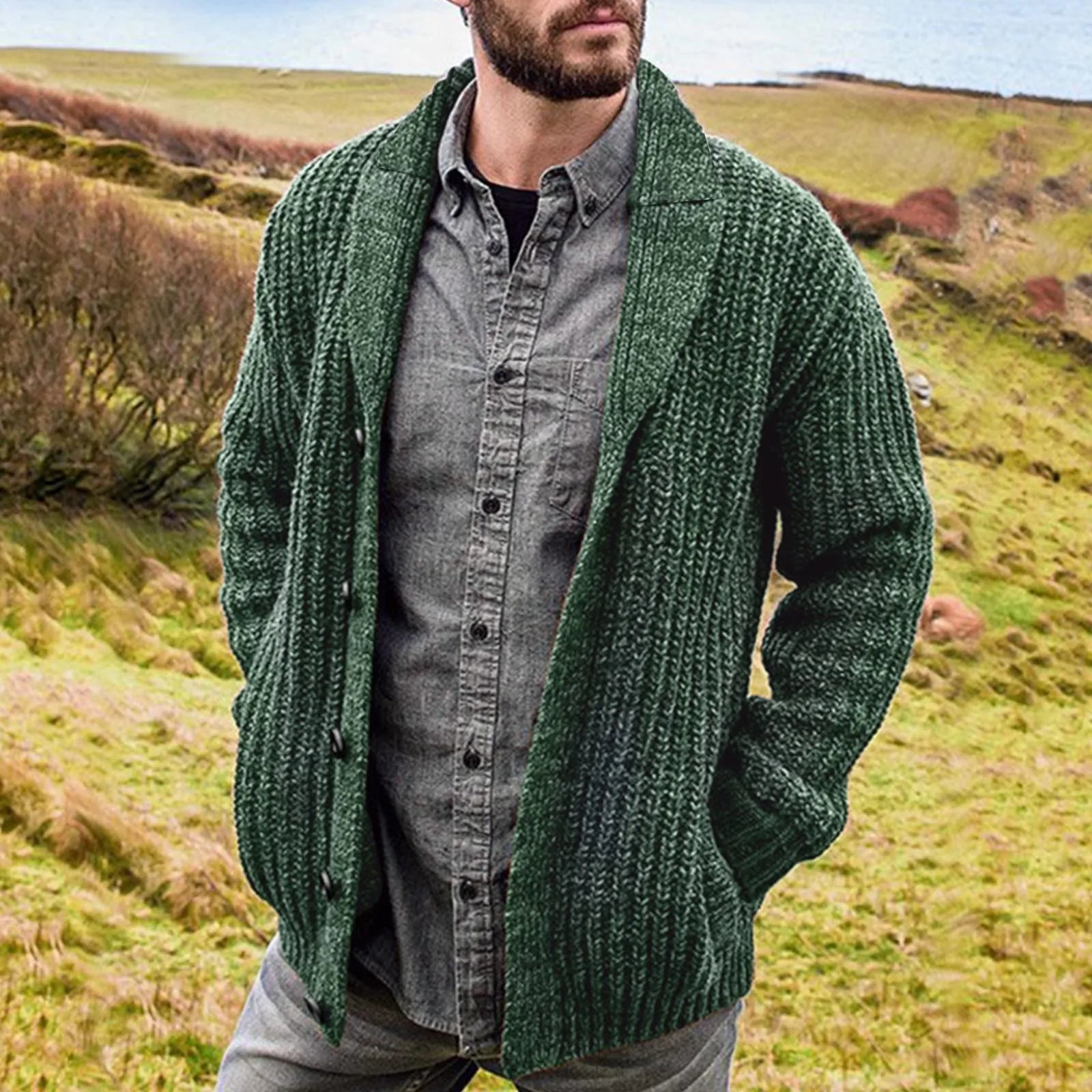 Men's Knitted Cardigan with Button Closure