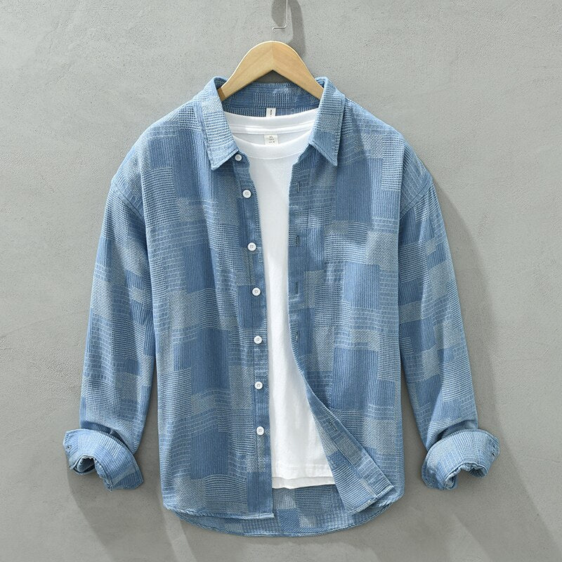 Men's Patchwork Shirt with Long Sleeves