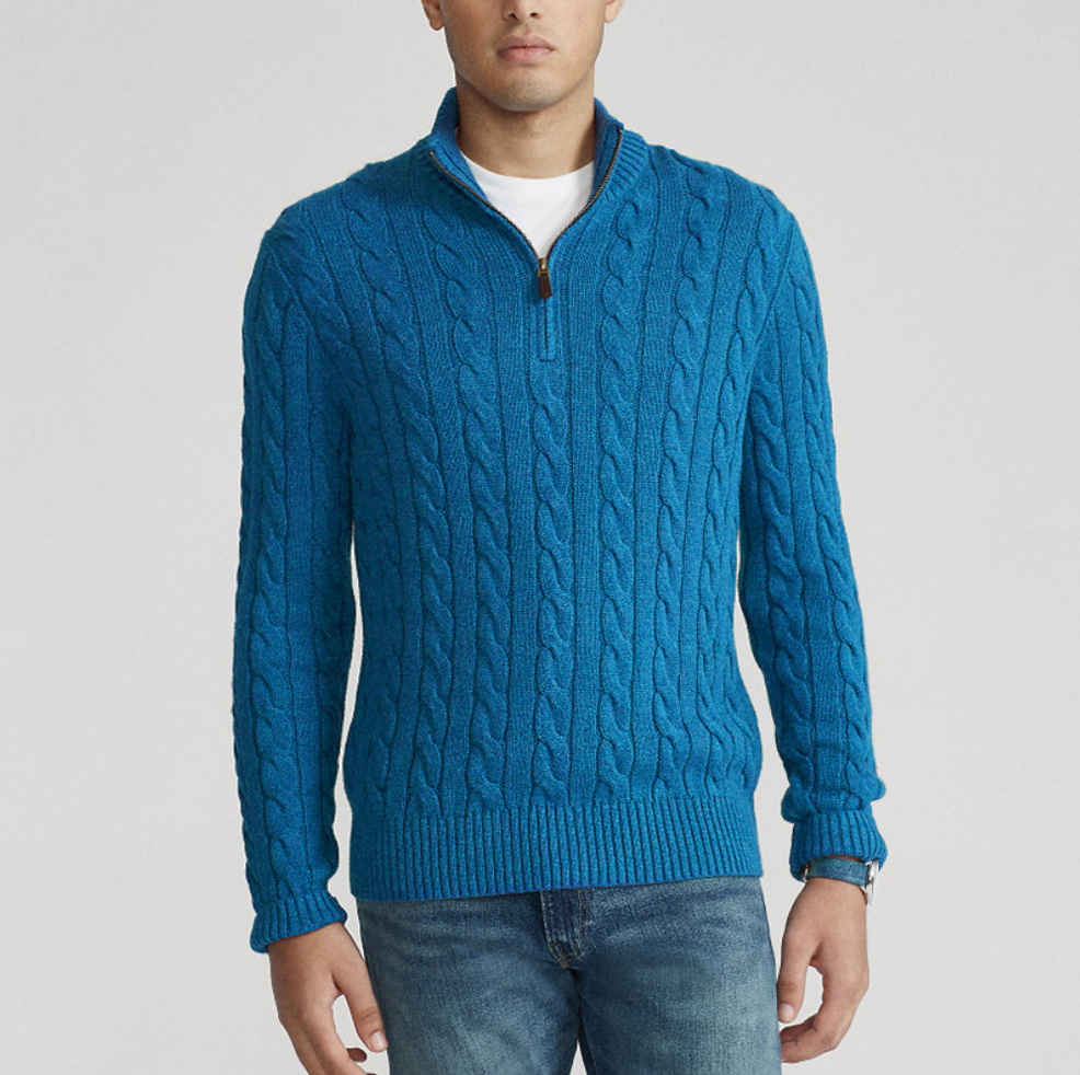 Men's Cable Knit Jumper with Quarter Zip