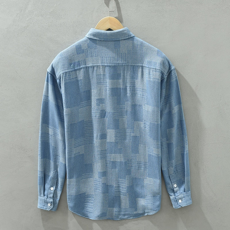 Men's Patchwork Shirt with Long Sleeves