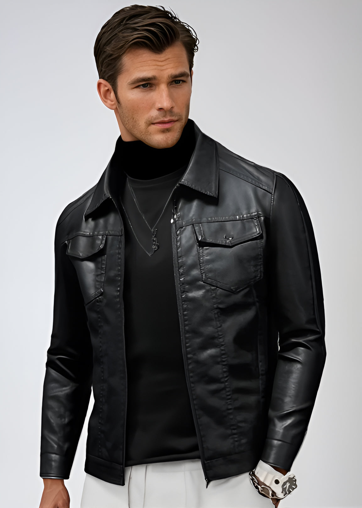Men's Leather Jacket Modern and Versatile