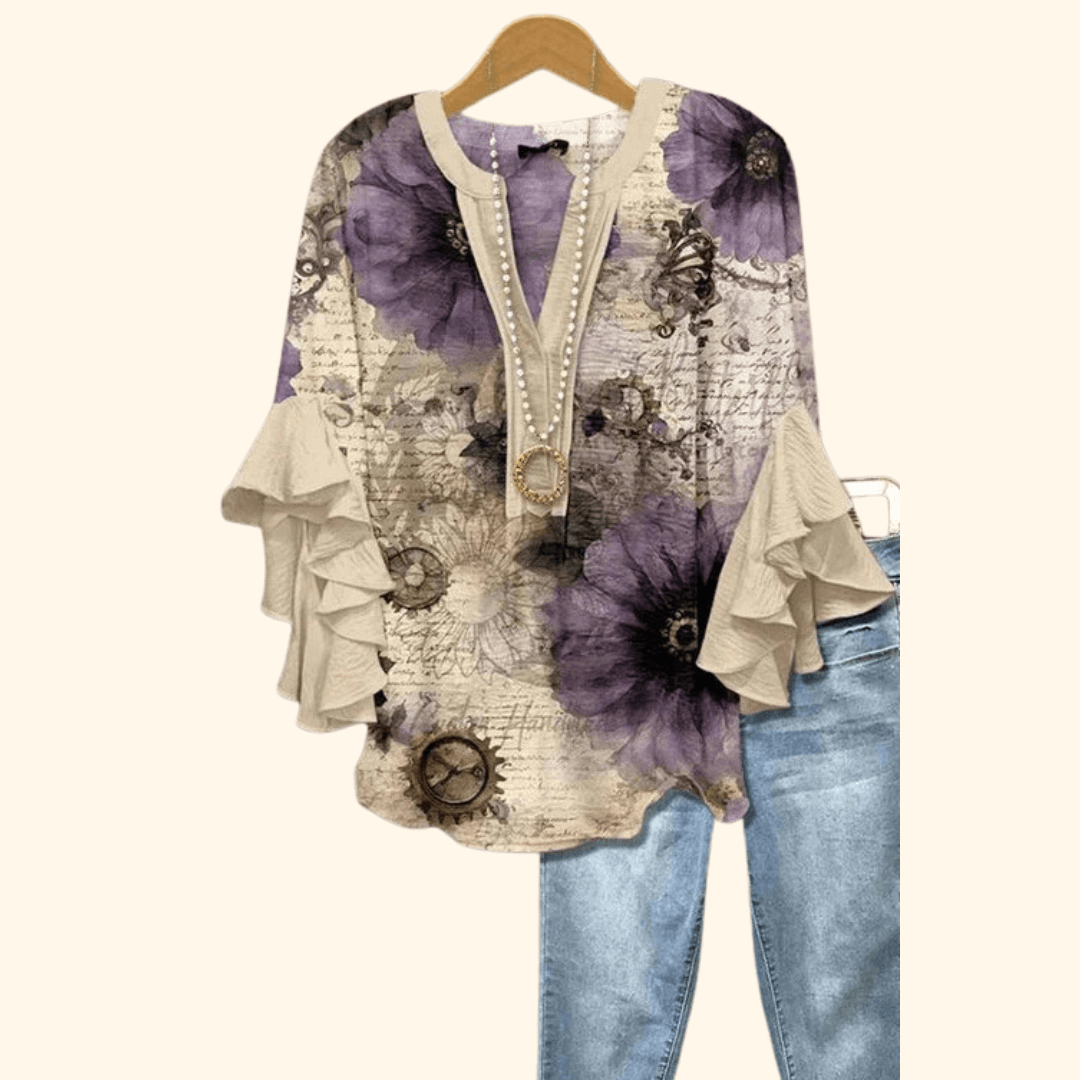 Elara™ - VINTAGE FLORAL PRINT BLOUSE