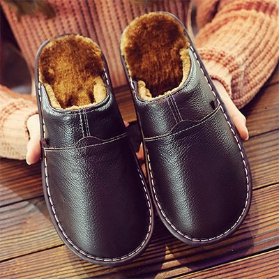 Men's Leather Slippers with Waterproof Design