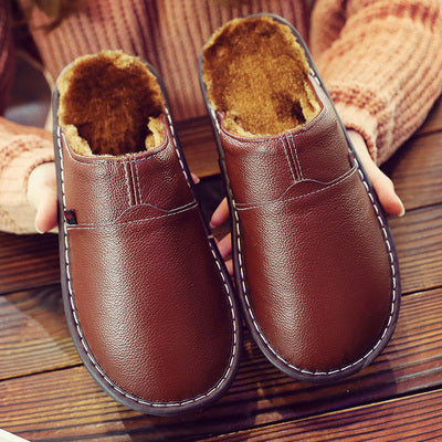 Men's Leather Slippers with Waterproof Design
