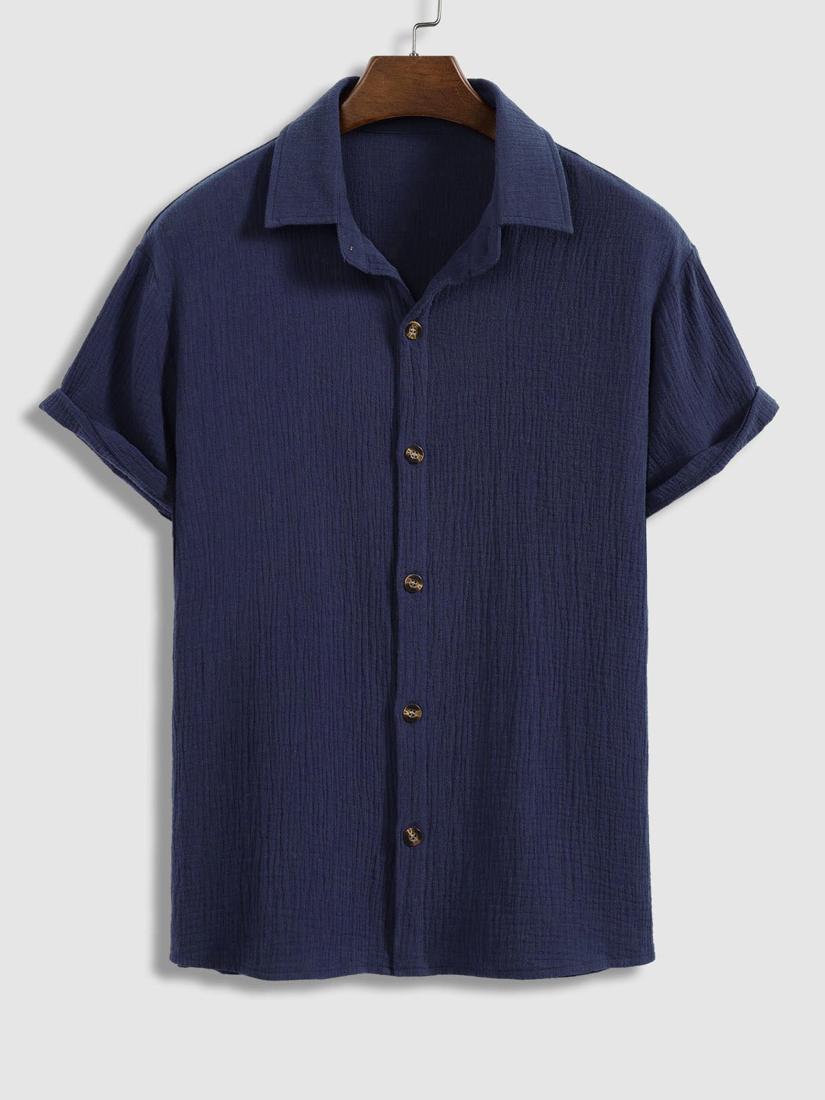 Men's pleated textured solid color short sleeve set