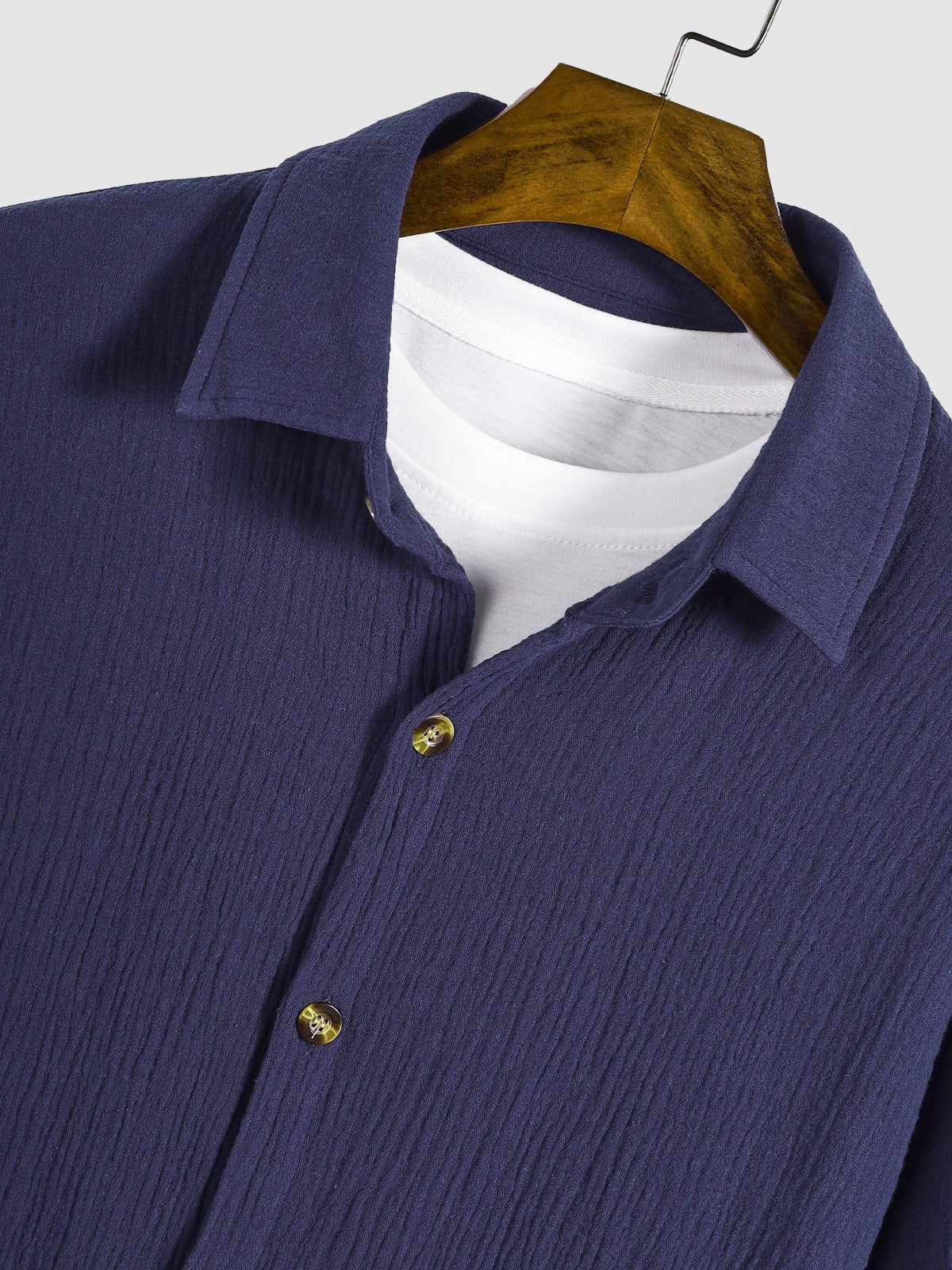 Men's pleated textured solid color short sleeve set