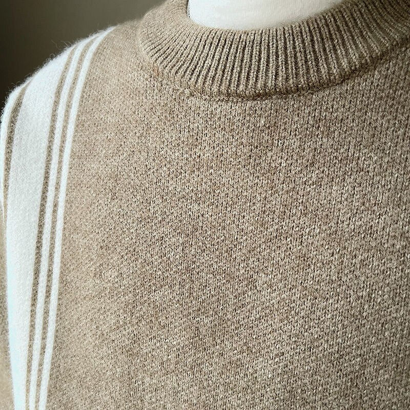 Men's Striped Sweater with Round Neck