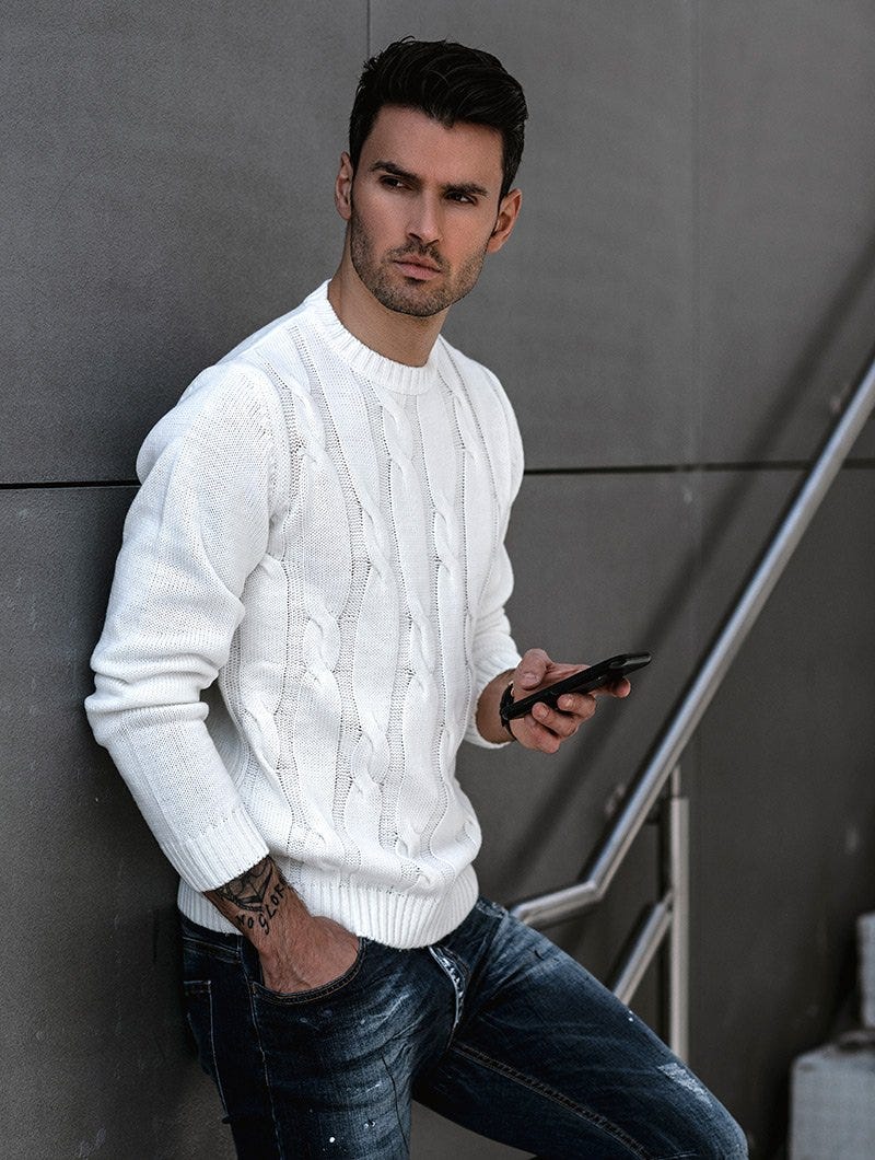 Men's Knitted Jumper with Braid Pattern