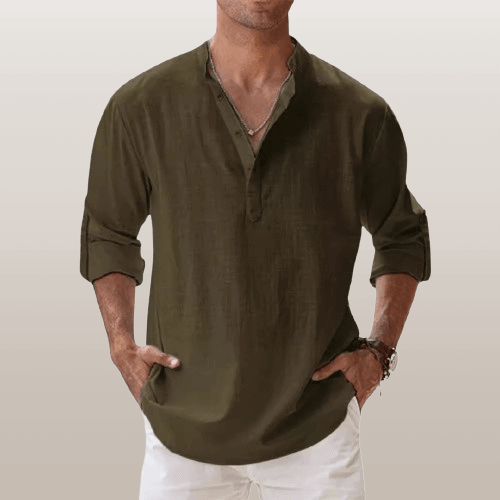 Men's Henley Shirt Linen Blend