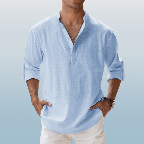 Men's Henley Shirt Linen Blend