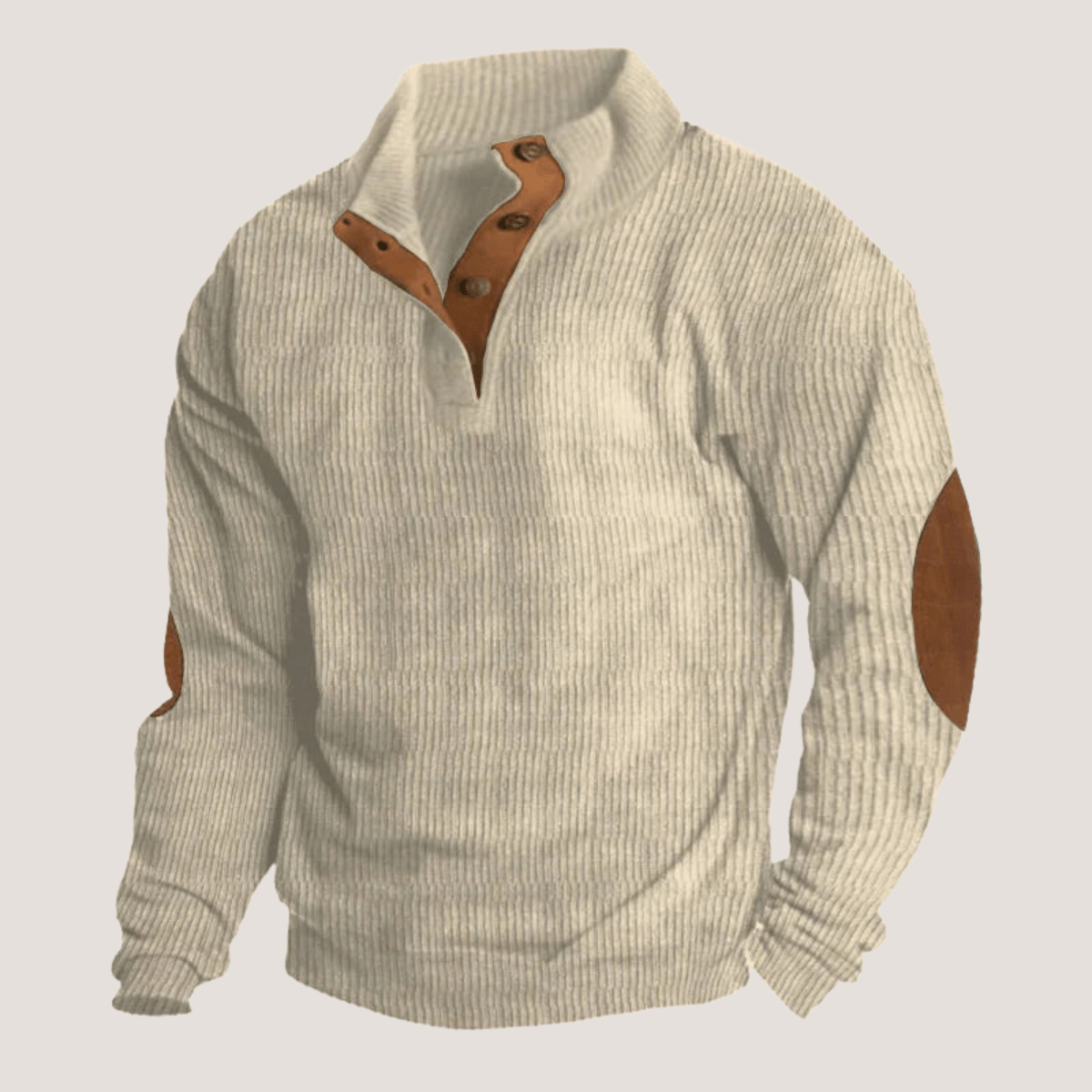 Men's Ribbed Knit Sweater with Suede Details