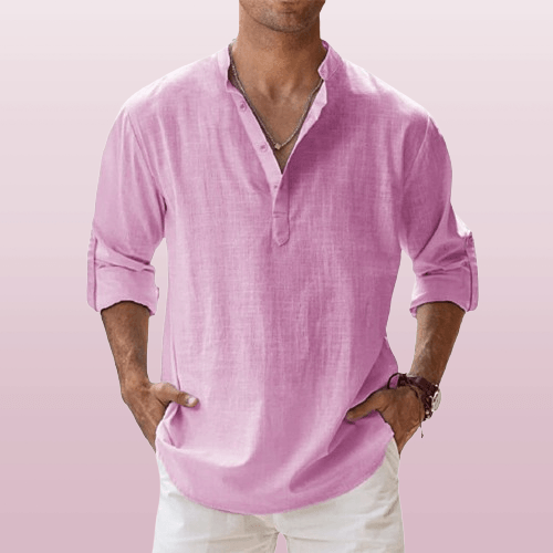 Men's Henley Shirt Linen Blend