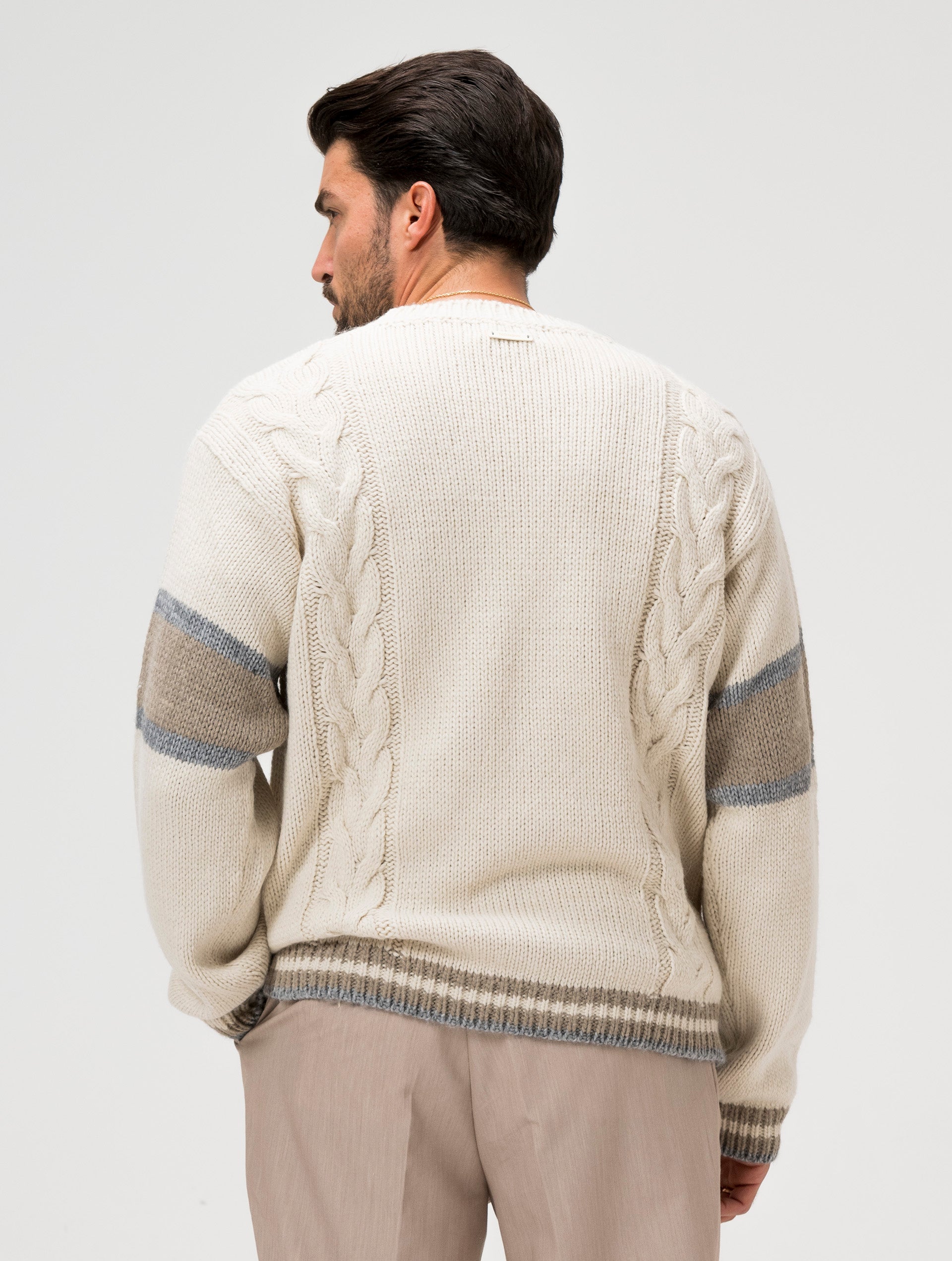 Men's Cable Knit Jumper with Stripes