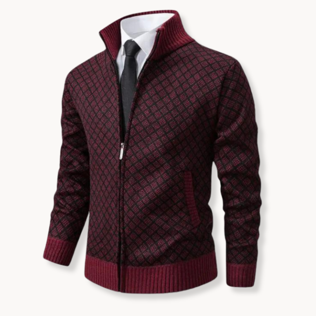 Men's Jacquard Twill Zip Collar Sweater