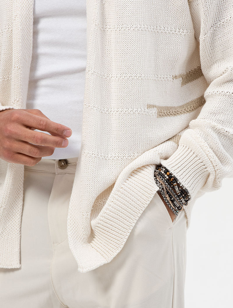 Men's Cardigan with Straight Knit and Inlays