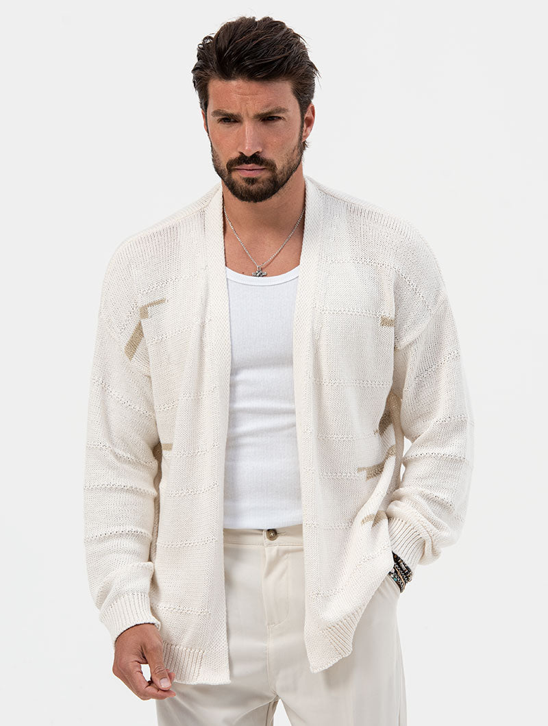 Men's Cardigan with Straight Knit and Inlays