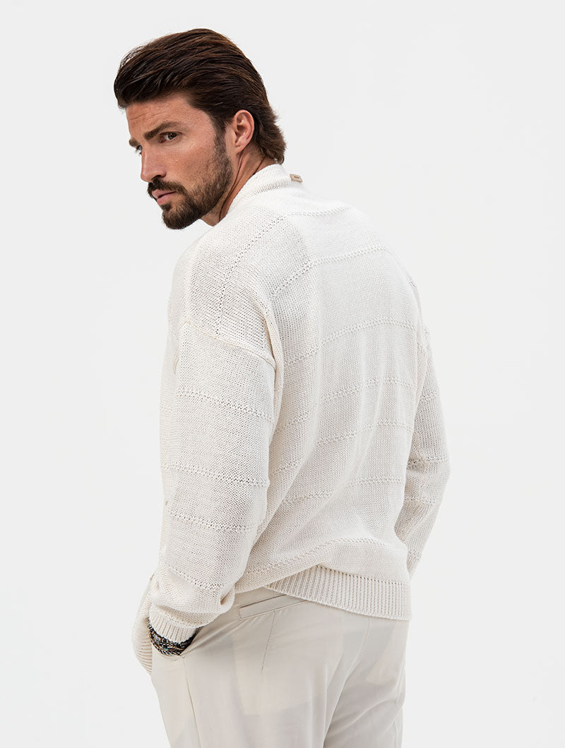 Men's Cardigan with Straight Knit and Inlays