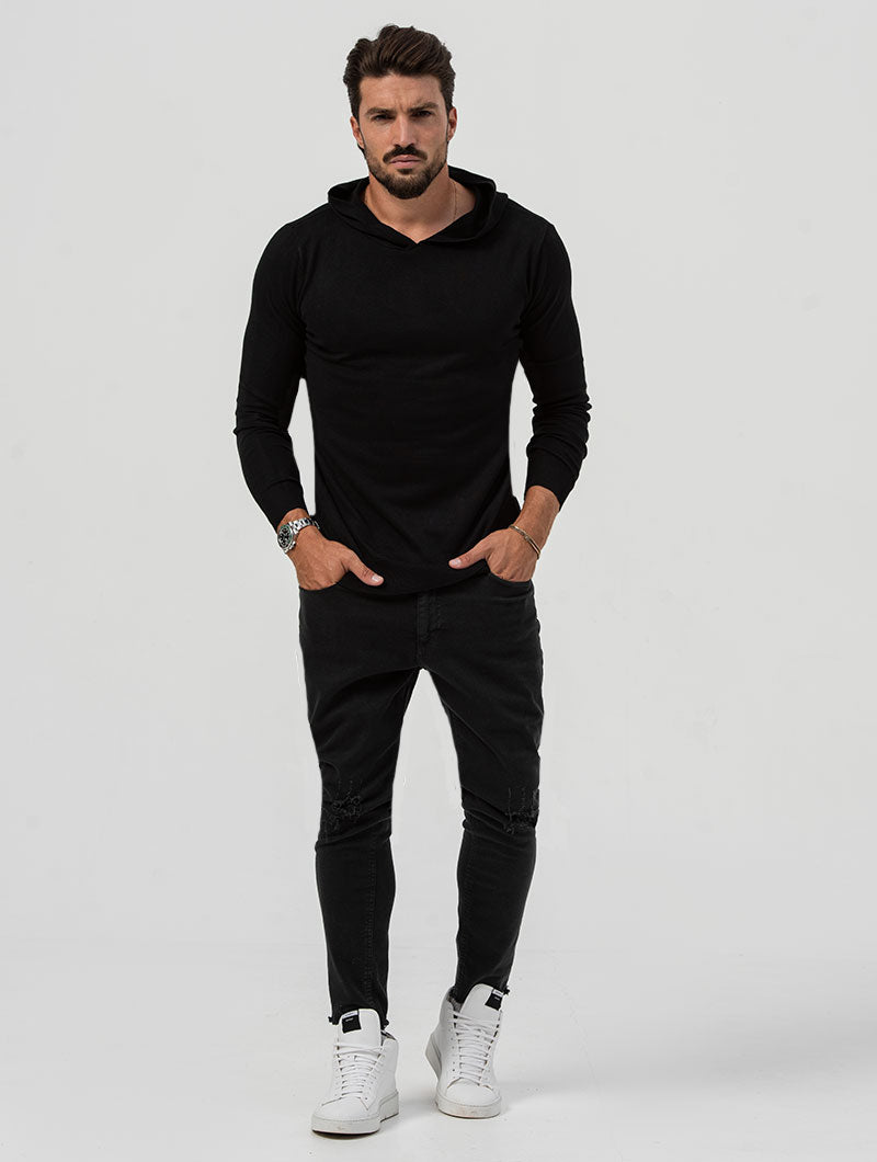 Men's Slim Fit Hoodie with Ribbed Details