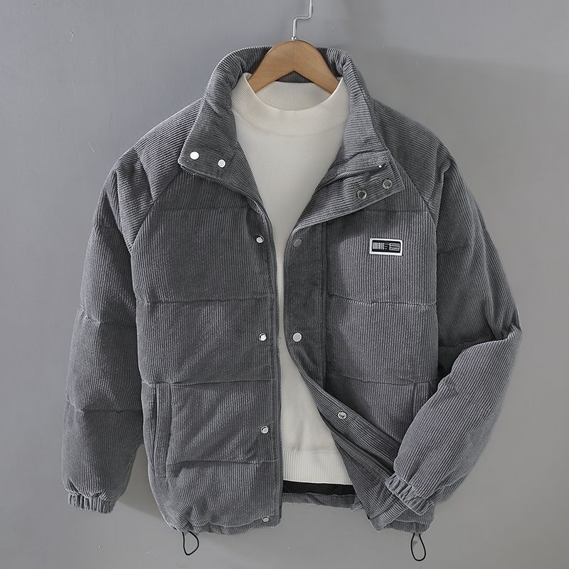 Men's Cord Puffer Jacket with Press Studs