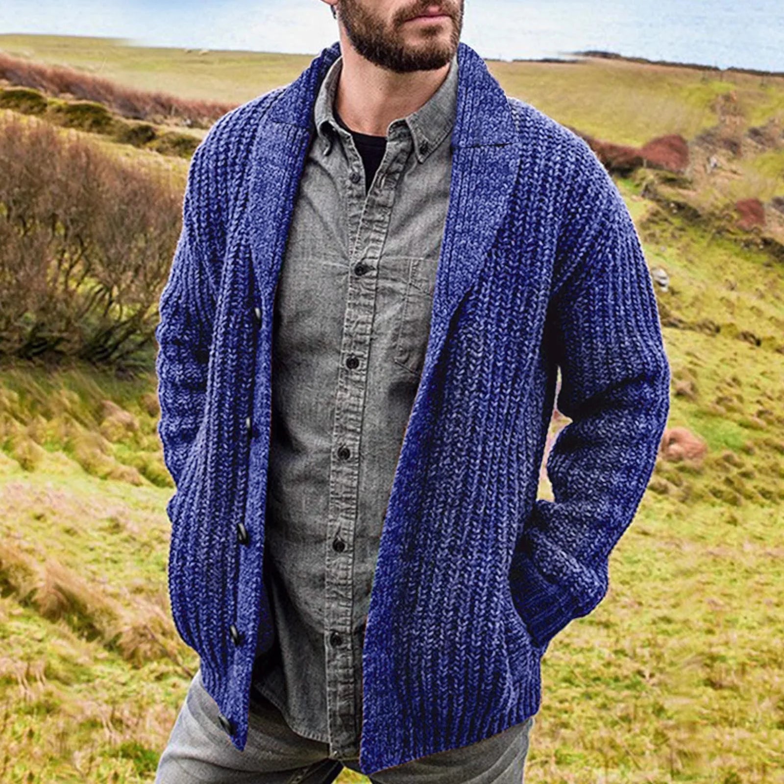 Men's Knitted Cardigan with Button Closure