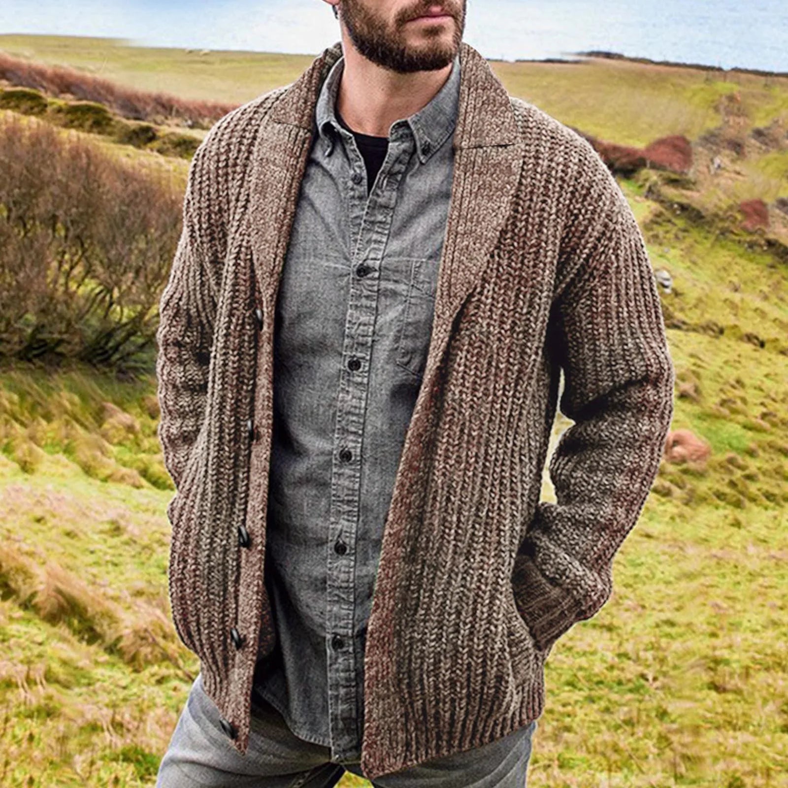 Men's Knitted Cardigan with Button Closure