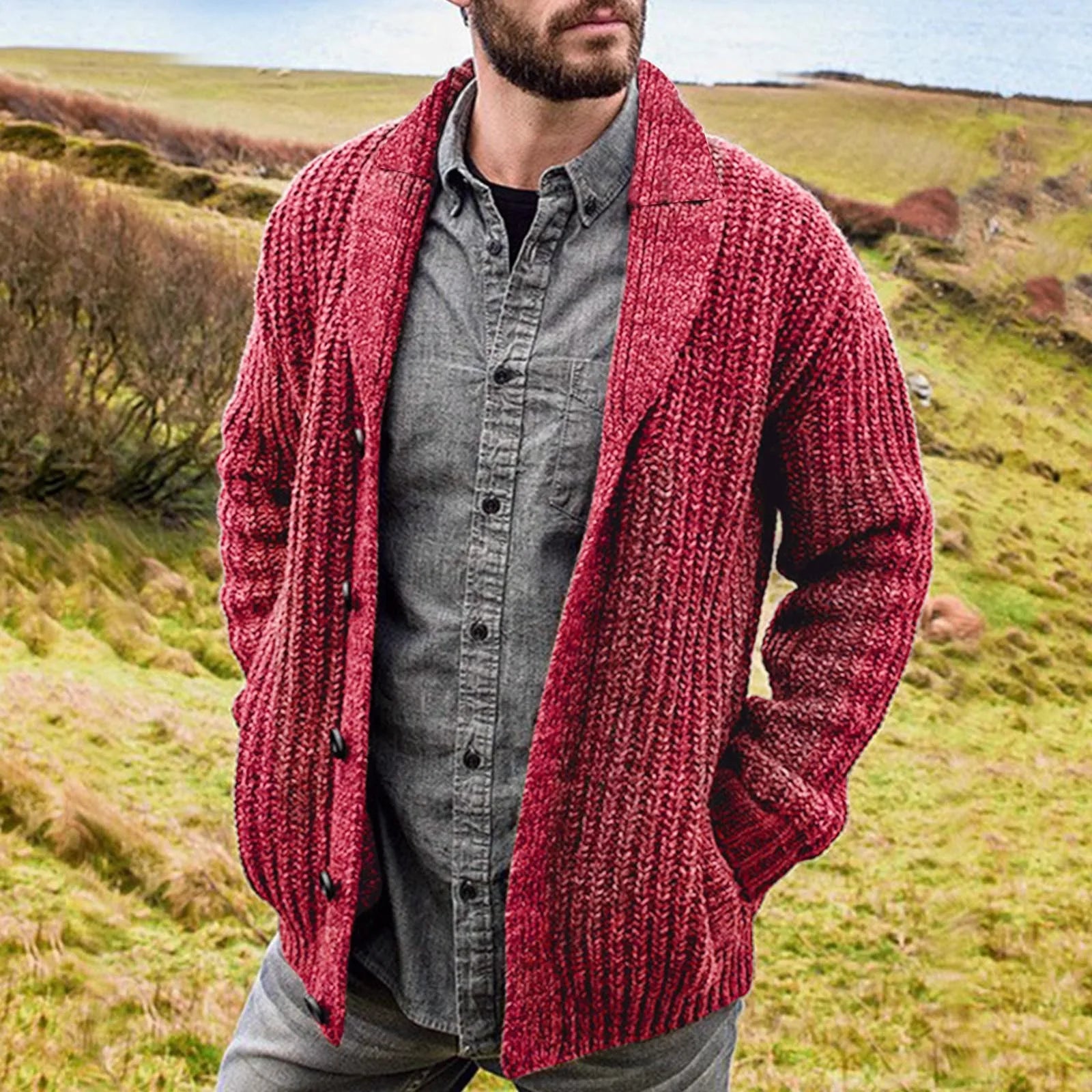 Men's Knitted Cardigan with Button Closure