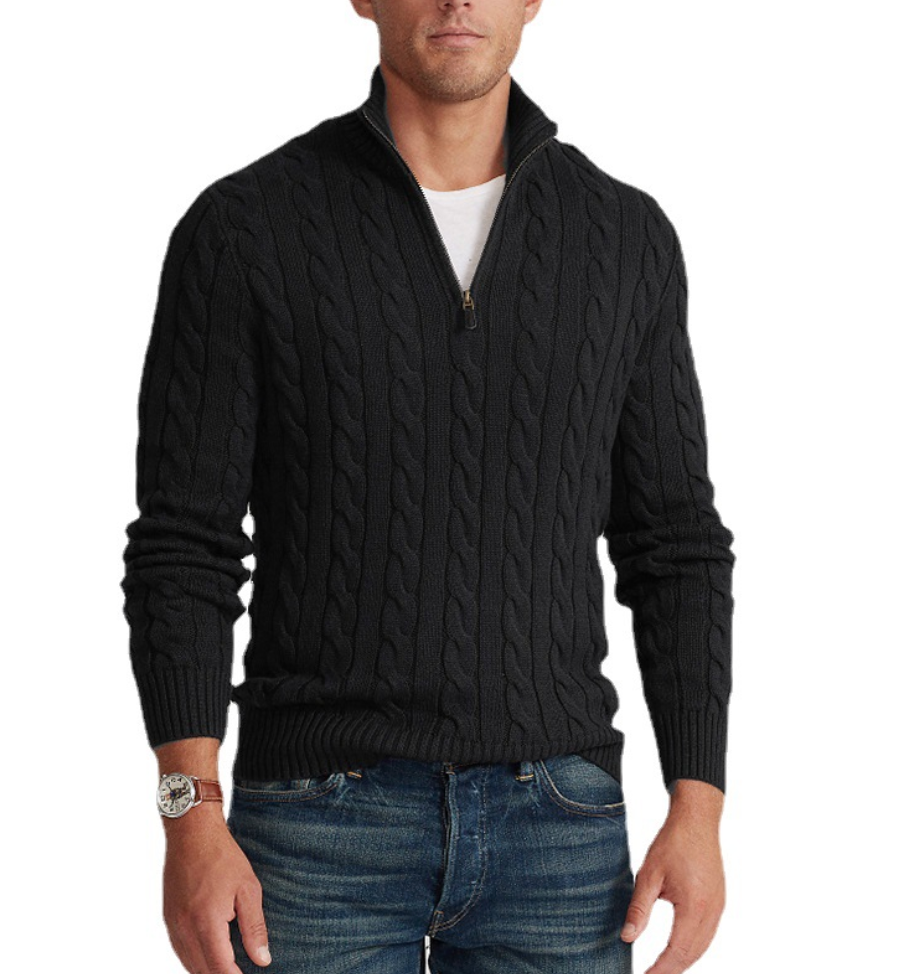 Men's Cable Knit Jumper with Quarter Zip