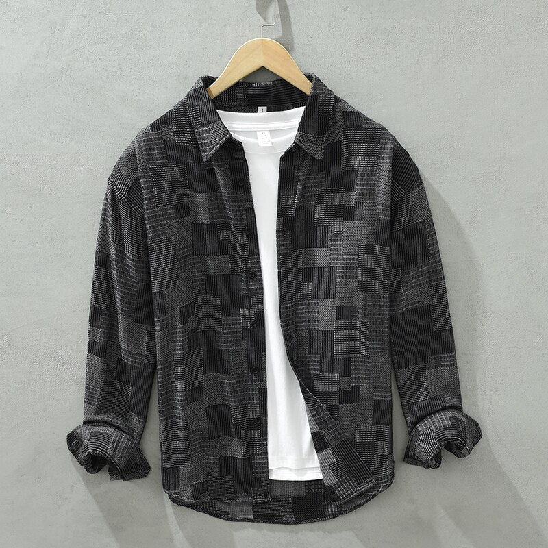 Men's Patchwork Shirt with Long Sleeves