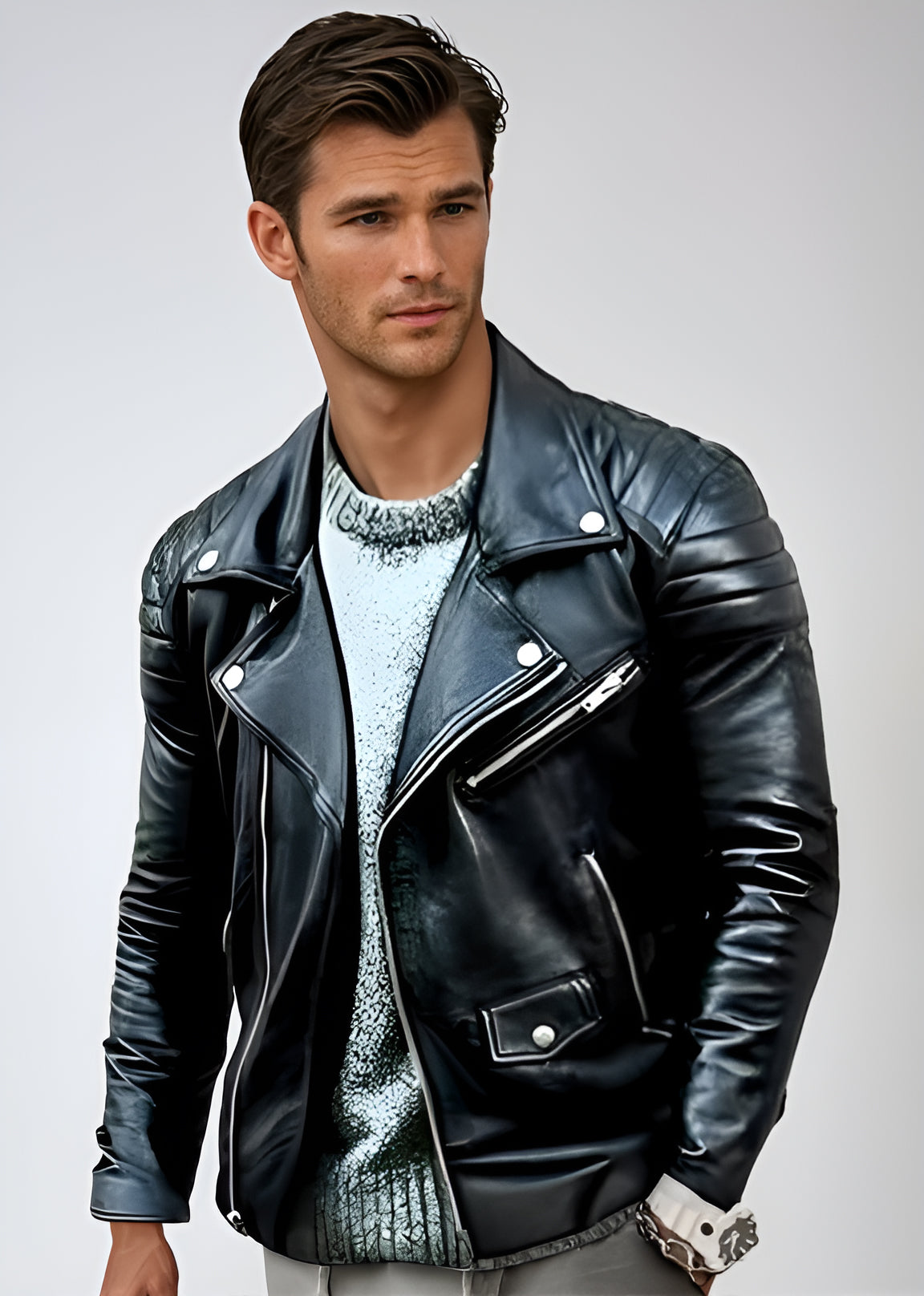 Men's Leather Biker Jacket Urban Edge