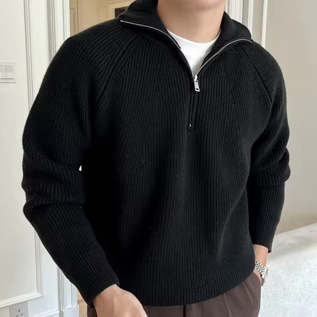 Men's quarter-zip sweater with stripes