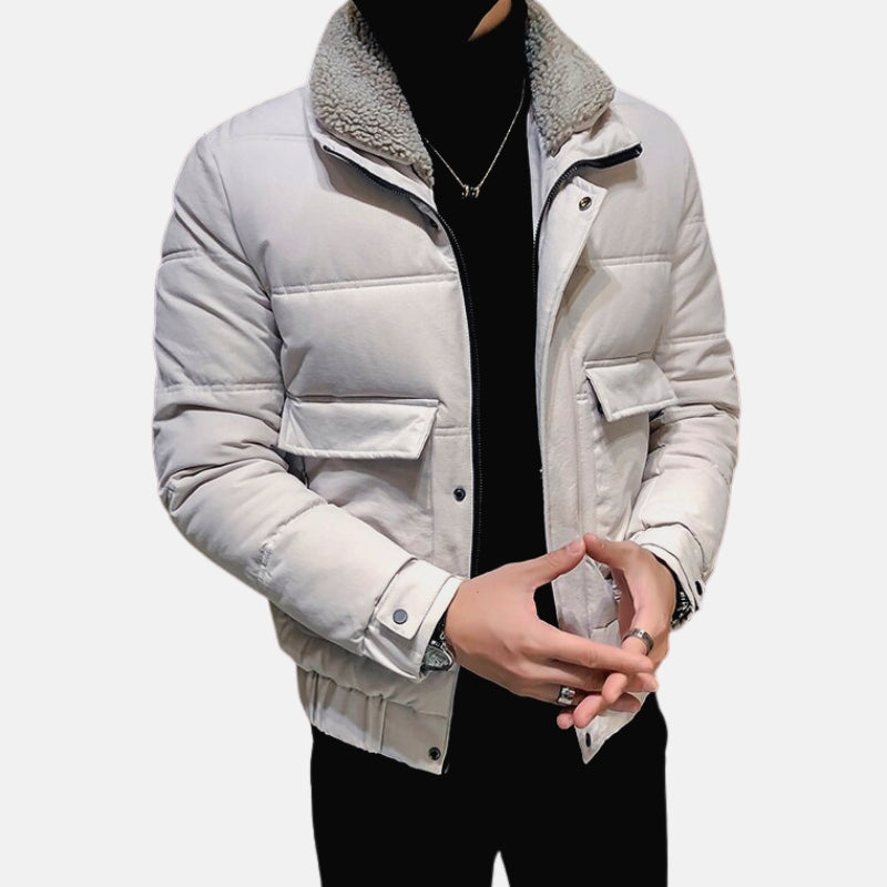 Men's Wool Coat with Faux Fur