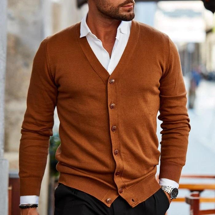 Men's Cardigan with Buttons and V-Neck