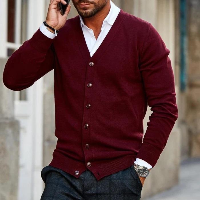 Men's Cardigan with Buttons and V-Neck
